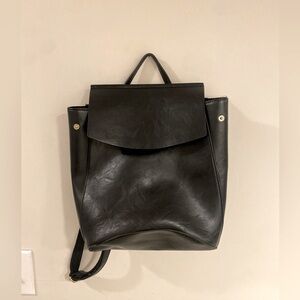 Black faux leather two shoulder strap purse